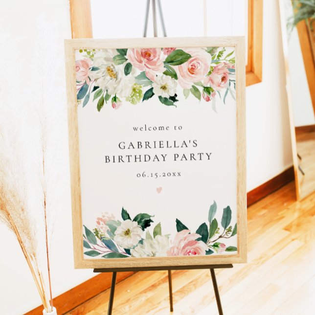 Poster Elégant Blush rose Floral fête d'anniversaire Bien (Créateur téléchargé)
