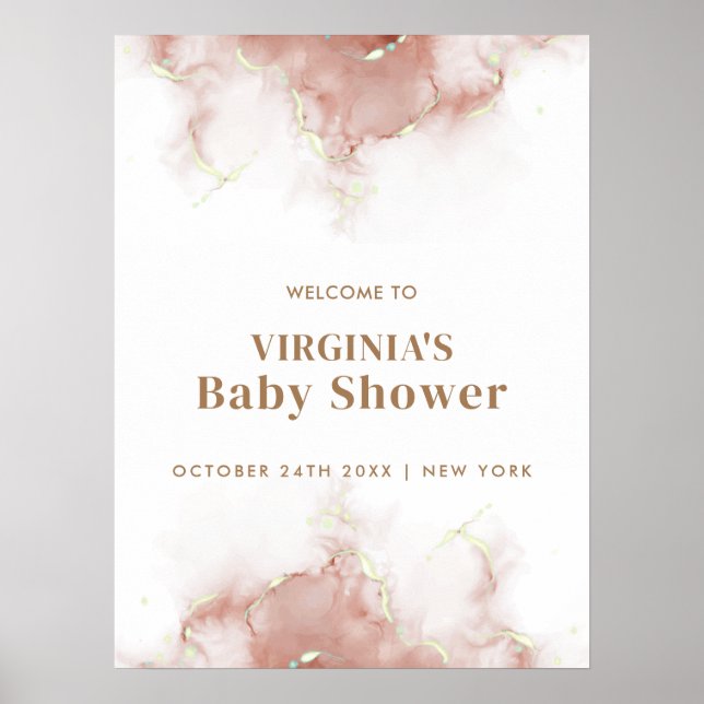 Poster Elégant Boho Agate Gold Baby shower Bienvenue (Devant)