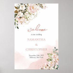 Poster Elégant boho aquarelle rose pâle mariage accueil