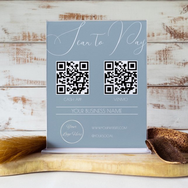 Poster Elégant boho bleu 2 QR code analyse d'entreprise à (Créateur téléchargé)