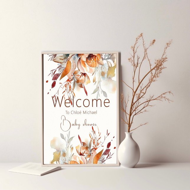 Poster Élégant boho fleur sauvage baby shower de bienvenu (Créateur téléchargé)