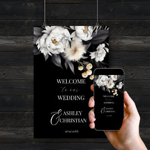 Poster Élégant Boho noir et blanc mariage signe d'accueil