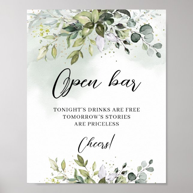 Poster Elégant boho Open bar mariage signe douche nuptial (Devant)