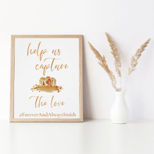 Poster Elégant Boho orange   Panneau Mariage Hashtag