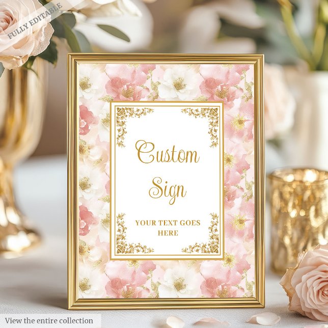 Poster Élégant boho poussiéreux fleurs roses or signe per (Elegant boho dusty pink flowers gold custom sign)