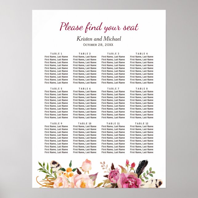 Poster Élégant Boho Rustique Mariage floral graphique (Devant)