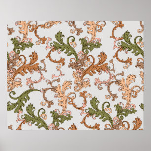 Poster Élégant Boho victorien Vintage Arrière - plan Feui