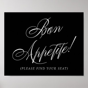 Poster Élégant Bon Appétit Calligraphie Blanche   Siège
