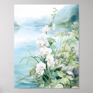 Poster Elégant Bouquet d'aquarelle d'orchidée de la riviè