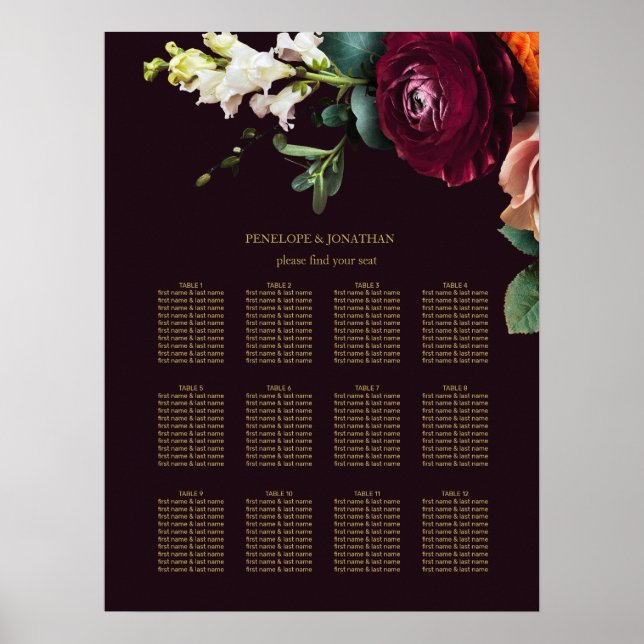 Poster Elégant Bourgogne Floral Typographie Or Siège (Devant)