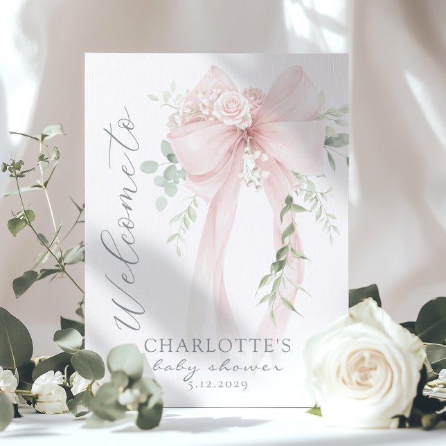 Poster Elegant Bow Neutral Baby Shower Welcome (Créateur téléchargé)