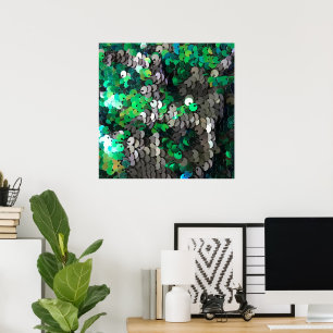 Poster Élégant brillant vert gris gris paillettes de disq