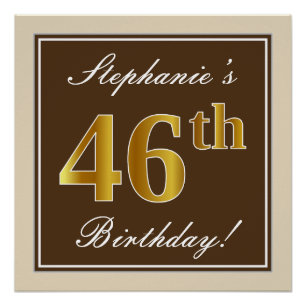 Poster Elégant, Brown, Faux Gold 46ème anniversaire + Nom