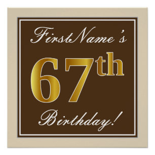 Poster Elégant, Brown, Faux Gold 67ème anniversaire + Nom
