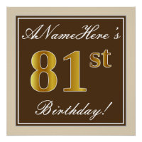 Elégant, Brown, Faux Gold 81ème Anniversaire + Nom