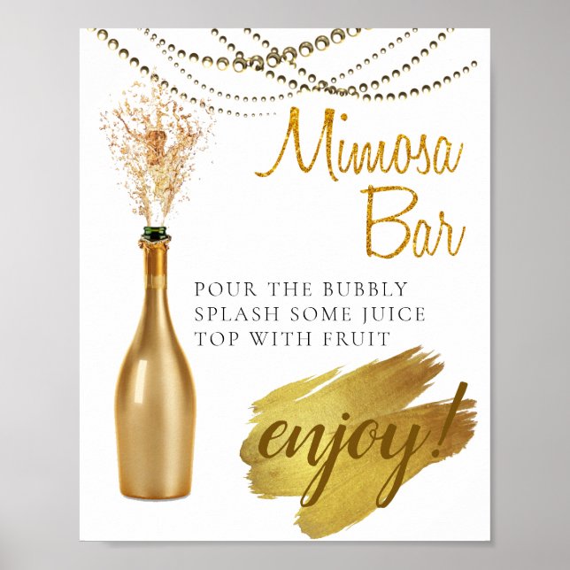 Poster Élégant Brunch de mariée or Mimosa Bar Signal (Devant)