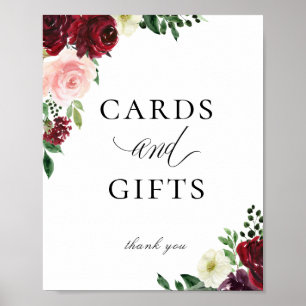 Poster Élégant Burgundy Blush Cartes Florales Cadeaux Sig