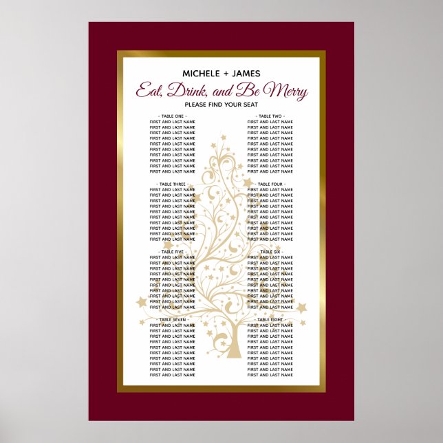 Poster Élégant Burgundy Gold Mariage d'hiver (Devant)