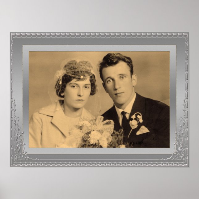 Poster Elégant cadre de bordure argent personnalisé poste (Devant)