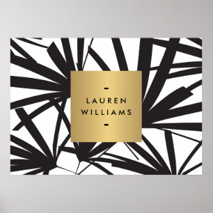 Poster Élégant cadre de palme noir avec logo plaque d'or