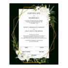 Élégant certificat de mariage de conservation flor