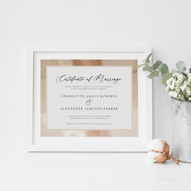 Poster Élégant certificat de mariage Gold Faux (Créateur téléchargé)