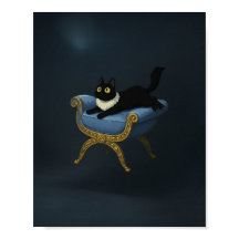 Élégant chat noir sur Blue Chaise Lounge - Ghibli