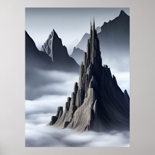 Poster Élégant château sur les pics mystiques IA Générati