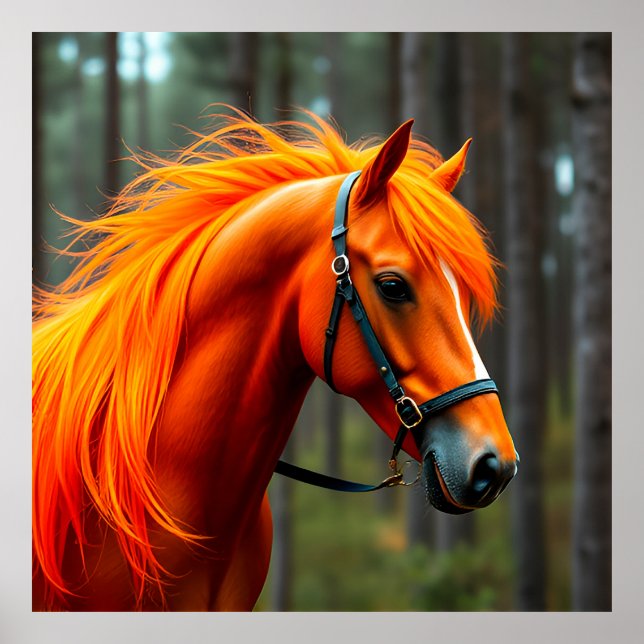 Poster Élégant Cheval de Châtaignier à Saddle (Devant)