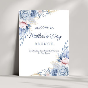 Poster Elégant Chic Blue Mère's Day Brunch Bienvenue
