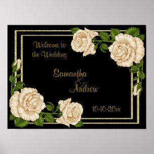 Poster Élégant Chic Coin Bouquets Roses Ivory Mariage