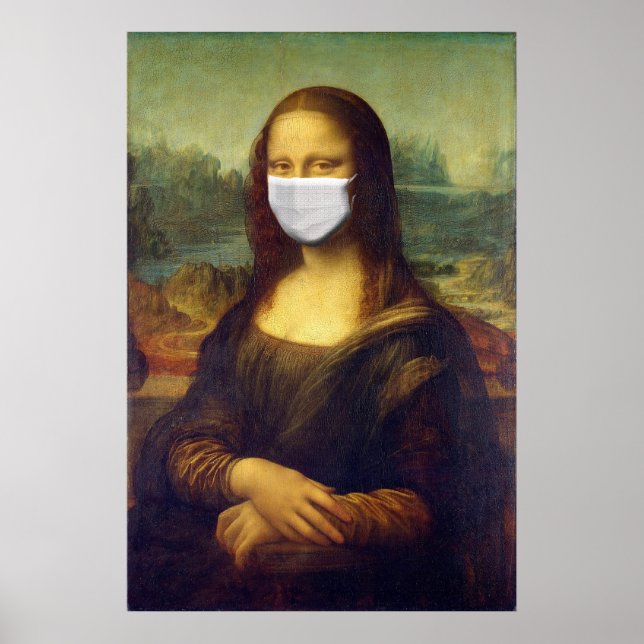 Poster Élégant Chic Green Mona Lisa Covid 19 Peinture (Devant)