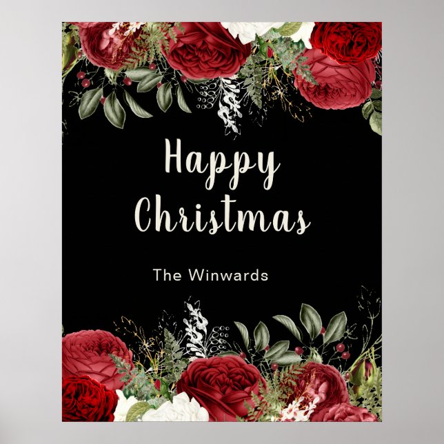 Poster Elegant Christmas Dinner Party Red Flowers (Devant)