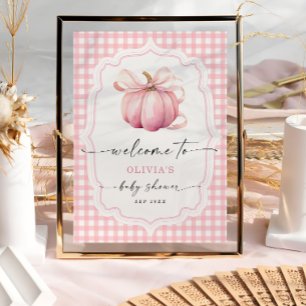 Poster Elégant Citrouille de Bow rose Baby shower Bienven