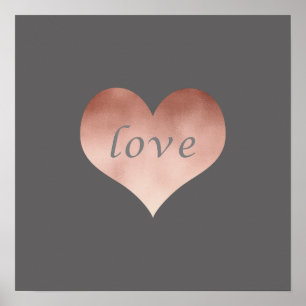 Poster elegant clear faux rose gold love text heart