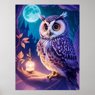 Poster Élégant comique Chouette magique AI Art
