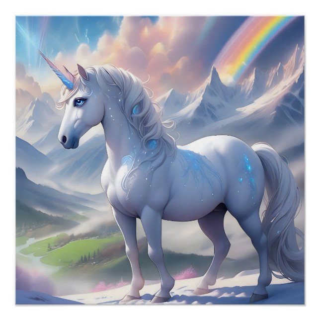 Poster Elégant conte de Fairytale Unicorn dans un Imagina (Devant)