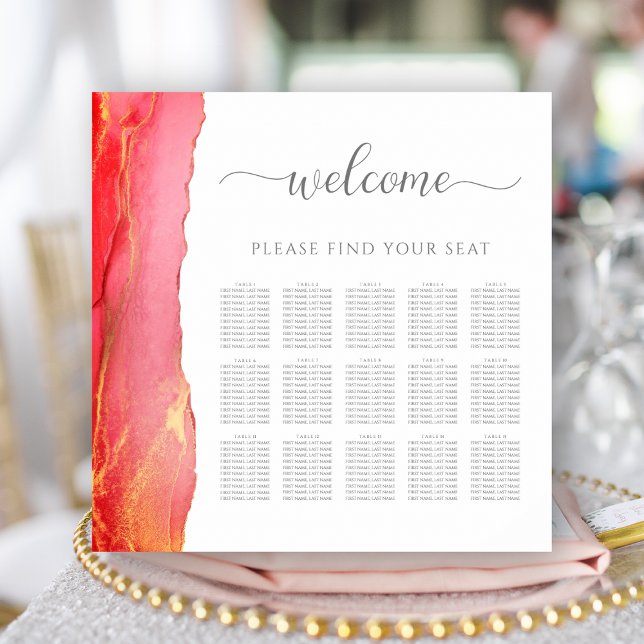Poster Élégant Coral rose Mariage carte de siège (Elegant Coral Pink Wedding Seating Chart)