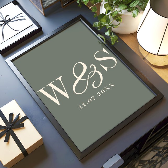 Poster Elégant couple mariage initial sage (Créateur téléchargé)