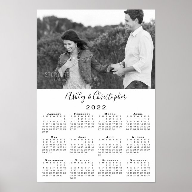 Poster Élégant Couple Photo et Noms Calendrier 2022 (Devant)