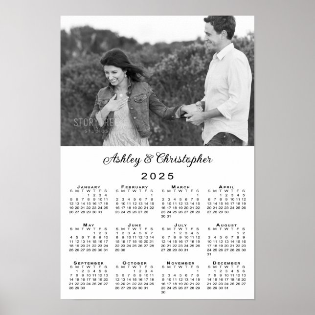 Poster Élégant Couple Photo et Noms Calendrier 2025 (Devant)