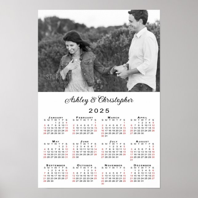 Poster Élégant Couple Photo Names 2025 Calendrier (Devant)