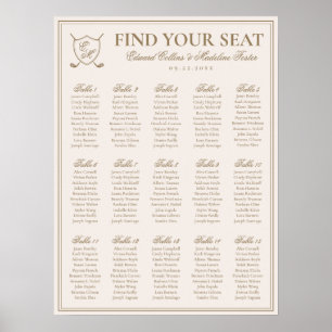 Poster Elégant Crest Monogram Golf Mariage Seating Charts
