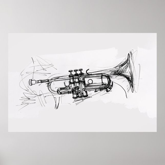 Poster Elégant croquis de trompette - (Devant)