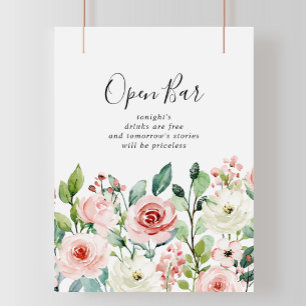 Poster Élégant Dainty Automne Floral Mariage Open Bar Sig