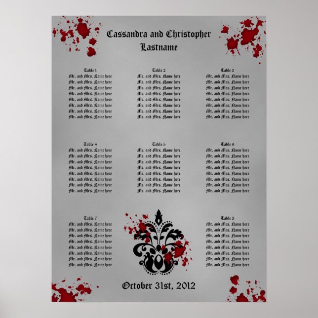 Poster Elégant damask Halloween mariage carte de sièges (Devant)