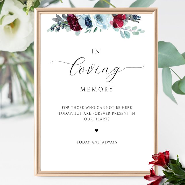 Poster Élégant Dans la mémoire aimante, signe floral bleu (Créateur téléchargé)