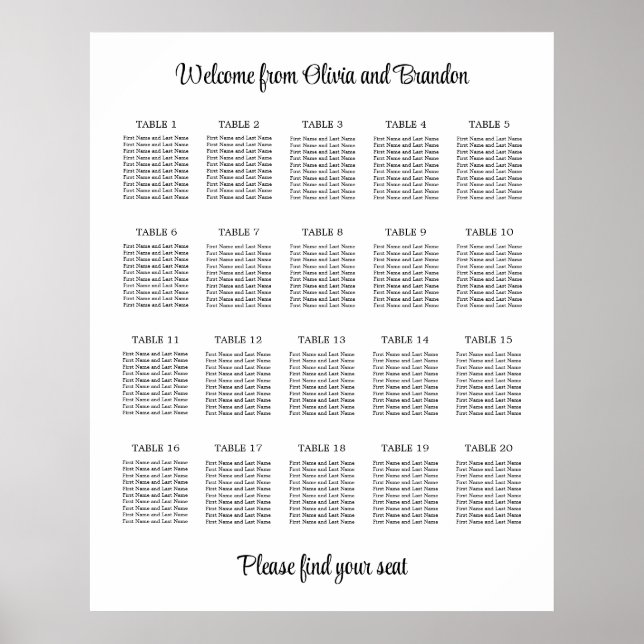 Poster élégant de 20 Mariage de table (Devant)