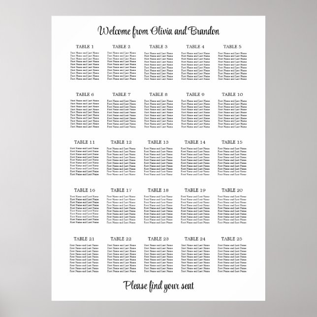 Poster élégant de 25 Mariage de table (Devant)