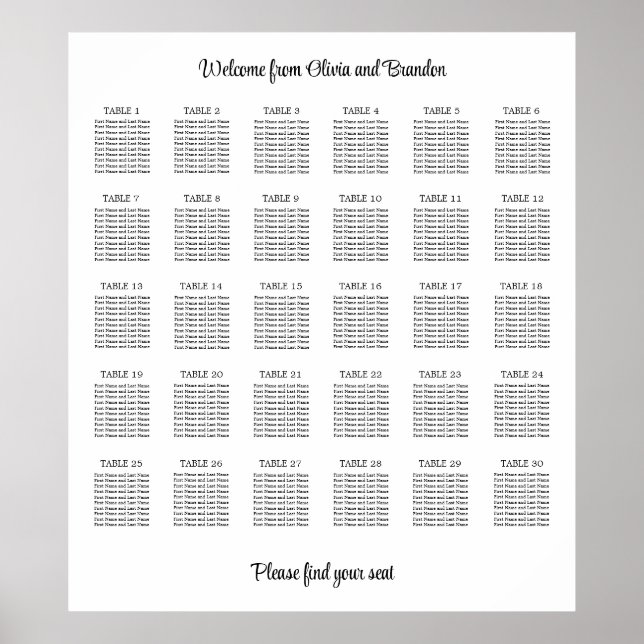 Poster élégant de 30 Mariage de table (Devant)